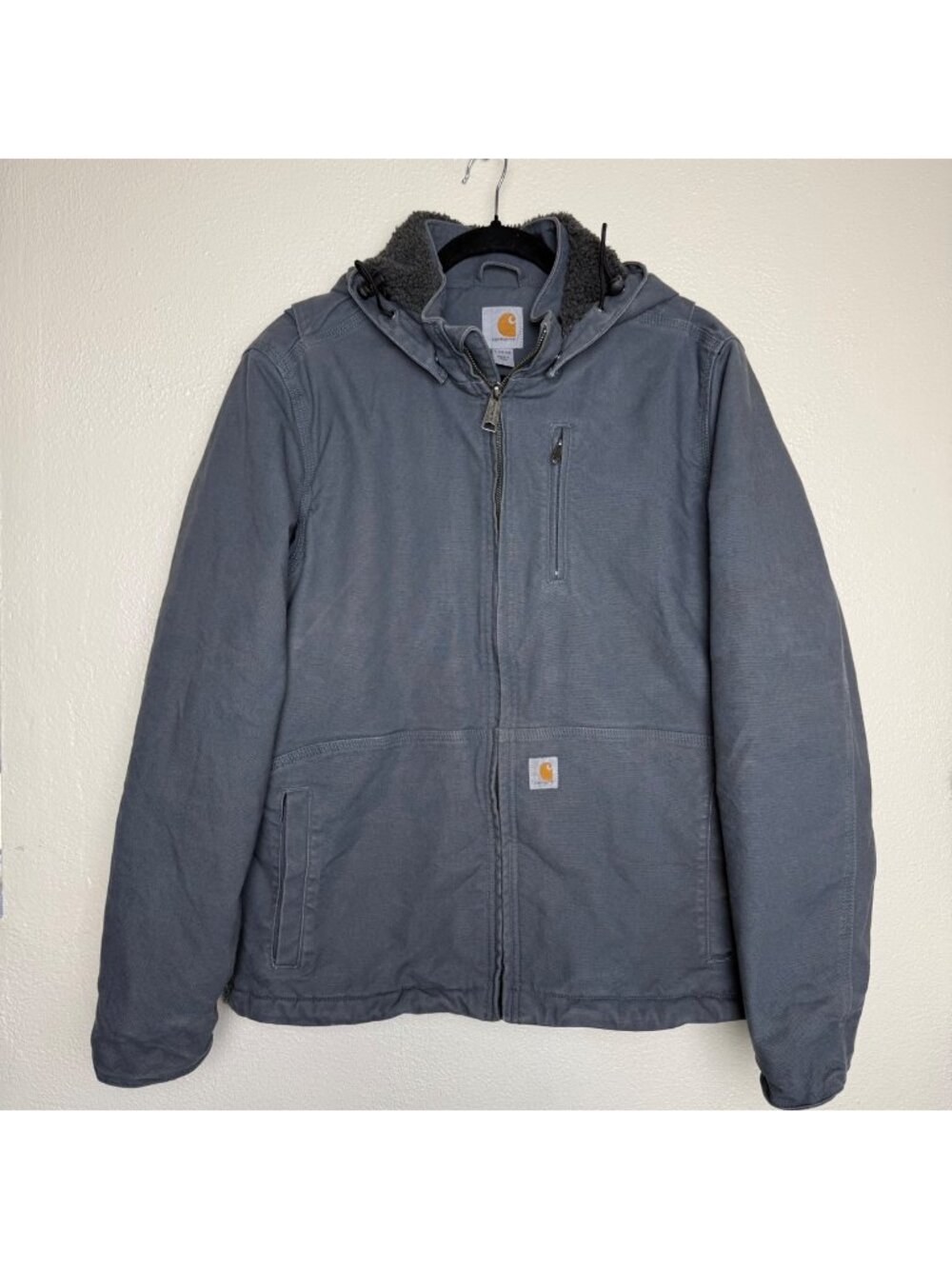 Carhartt Full Swing Caldwell Jacket Hooded Sherpa Lined Workwear Distressed Sz L